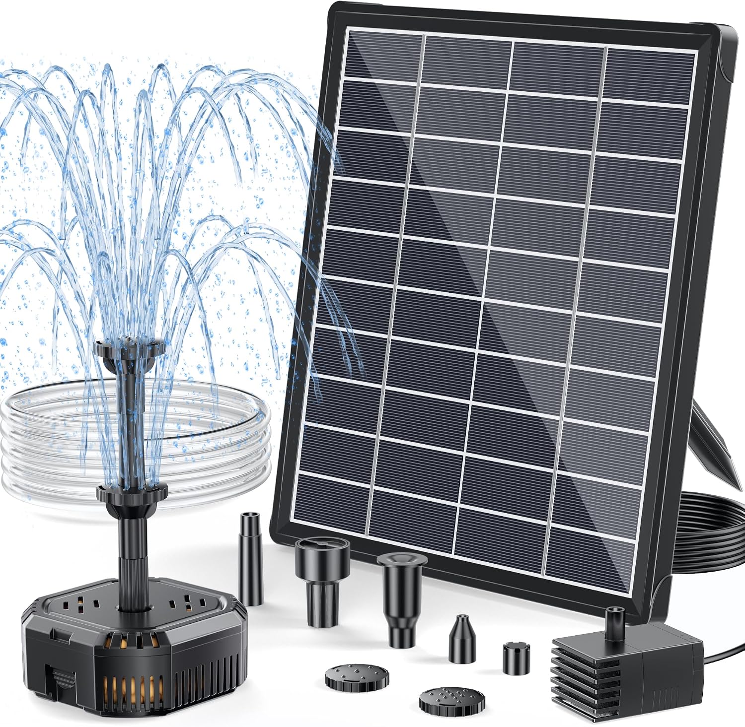 POPOSOAP Solar Water Fountain with Filter, 6.5W Solar Water Pump for Stable Daytime Operation, Compact Filter Box for Small Pond Bird Bath Fish Tank