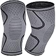 COZLOW Knee Brace for Support and Pain Relief (Large, 18-20"), Black Knee Compression Sleeve w/Non-Slip Double Silicone Gels & 3D Knitting Technology, Breathable Knee Protector for Men & Women