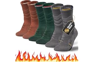 RAHHINT PRO Merino Wool Thermal Walking Hiking Socks for Men Winter, Thick Anti-Blister Cushioned Compression Design, Seamless Toe, Breathable Moisture Wicking (3 Pairs)