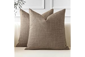 JOTOM Juego de 2 Fundas de Cojín 45x45 cm Lino Marrón Café Fundas de Almohada Decorativas 18x18 Pulgadas Cuadradas Funda de Cojín Decoración del Hogar para Sofá Cama