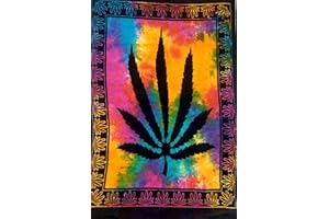 INDIAN CRAFT CASTLE ICC - Póster con diseño de hoja de marihuana, cannabis, estilo hippie, bohemio y rastafari, tapiz para pared, arte psicodélico, 76 x 102 cm,