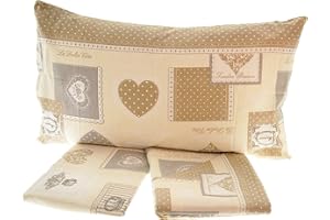 MARIELLA BRUNI Completo Lenzuola in Flanella 1 Piazza Letto Singolo Varie Fantasie (Shabby Chic Tortora)