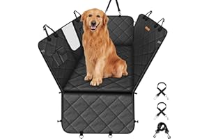 Looxmeer Funda Coche Perro Protector Asiento Trasero Coche Mascotas Impermeable Antideslizante Anti-Pelo Cubierta con Malla Visible Cinturón de Seguridad, Universal Transportar Viajar, Negro