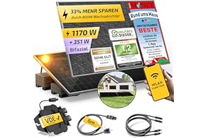 Solakon 1170W Balkonkraftwerk 800W komplett Steckdose - Inklusive Halterung - Balkonkraftwerk 1000 Watt neuester Wechselrichter 800W - zwei 585W Solarmodule im Solaranlage Komplettset - 5m Kabel