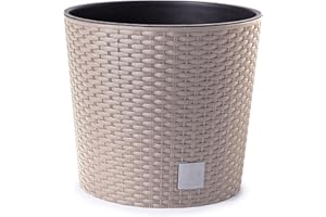 HAPPYFLOWER Happy Flower MultiProject Blumentopf Pflanzkübel inkl. Einsatz rund Rattan-Optik 4 Größen 4 Farben Übertöpfe (300, Beige)