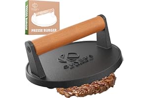 Oliver's Kitchen ® Presse Burger - Moule Steak Haché Premium, Robuste, en Fonte pour Écraser les Burgers Facilement - Poignée Confortable et Base Antiadhésive pour les Chefs Barbecue et Grillades