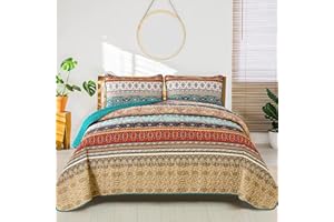 WONGS BEDDING Copriletto 220 x 240 cm, copriletto bohémien, 3 pezzi, per letto matrimoniale, in microfibra, con 2 federe da 50 x 75 cm, per camera da letto, divano, colore: marrone