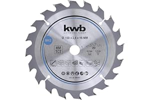 kwb Kreissägeblatt 160 x 16 mm - Schneller Schnitt, geeignet für Weich- und Hartholz, Tischlerplatten und Spanplatten - Hartmetall-Zähne, flexibles Stammblatt