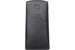 ALLEN & MATE Real Leather Glasses Case Slim Soft Pouch Sleeve for Reading Spectacles with Glass Cleaning Cloth