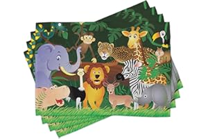 ABAKUHAUS Zoo Platzmatten, Tiere im Dschungel-lustige Ausdrücke exotische komische Beifall-natürliche Lebensraum-Illustration, Tiscjdeco aus Farbfesten Stoff für das Esszimmer und Küch, Grün und Braun