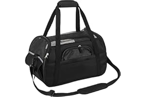 KAKA MALL Trasportino Cane Gatto Pet Carrier Pieghevole Impermeabile Borsa Tracolla Imbottito Morbido Viaggio in Aereo Auto Treno per Animale Taglia Piccola (Nero S)