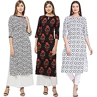 GoSriKi Women's Straight Kurta Combo Pack Of 03 (KURTI-COMBO-PACK-3-003-L_Multi L)