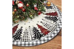 Lambluefly Weihnachtsbaum Decke Rund 122 cm, Christbaumdecke Rund, Rote & Schwarze Büffelkaro, Weihnachtsbaum Motiv, Baumdecke Weihnachtsbaum Teppich Rund für Weihnachtsbaumschmuck, Feiertagsfeiern