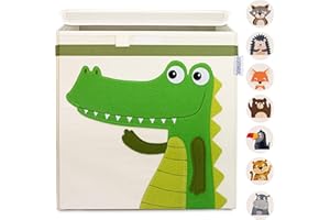 GLÜCKSWOLKE Boite de Rangement Enfant - 15 Motifs I Coffre à Jouet I Caisse Cube (33x33x33) I Bac à Jouets avec Couvercle - Chambre Bebe I Panier à Jeux I Boîte de Rangement Jungle Animal (Crocodile)