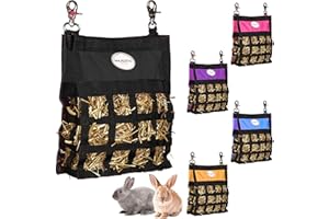 Majestic Ally Meerschweinchenheu-Futterstation – Kaninchen-Heu-Futterstation – Premium-Qualität aus sehr strapazierfähigem Nylon – DREI Seiten öffnen langsam Futter Heusack für Kleintiere (schwarz)
