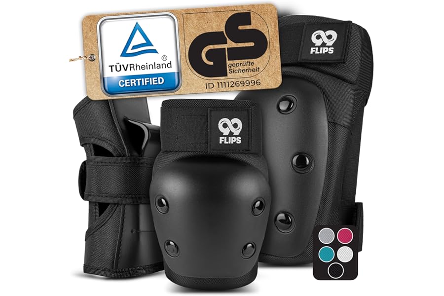 99FLIPS Knee and Elbow Pads Adult - incl. Wrist Guards - Skating Protective Gear Adult - Size L in Black - Skateboard, Scooter and Inline Skating