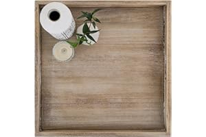 Hanobe Serving Tray Ottoman Large: Wooden Decorative Trays with Handles for Coffee Table - Square Rustic Brown Extra Xl Wood Platter over Footstool Living Room Decor Display 50 cm