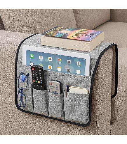 Organizzatore Per Divano Con 5 Tasche - Caddy Doppia Parete Per Bracciolo, Porta Telecomandi, Riviste, Cellulare, IPad - Nero - 3