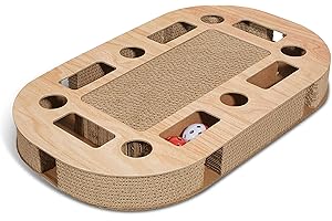 Supremery Plac zabaw dla kotów 52 x 31 x 5,5 cm ze zintegrowaną tekturą do drapania XXL, zabawka dla kotów, meble do drapania z tektury falistej dla kotów z piłką do zabawy