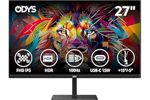 ODYS i27 Monitor - 27-Zoll-Bildschirm im rahmenlosen Design, Full HD, 100 Hz, mit HDR, IPS Panel, FreeSync, HDMI, USB-C, 3,5m