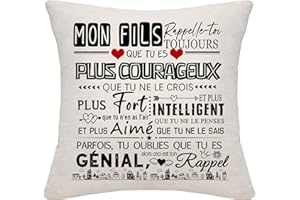Bommex Cadeau d'inspiration pour Le Fils Rappelle-toi Toujours Que Tu ES Plus Courageux Que Tu Ne Le Crois Tu ES Génial Housses de Coussin pour l'anniversaire de Son Fils Cadeau de Noël(Mon Fils)