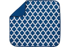 S&T INC. Absorbent, Reversible Microfiber Dish Drying Mat for Kitchen, 16 Inch x 18 Inch, Blue Trellis