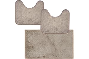 Comart - Set Tappeti Ocean Bagno - Tris Tappetini Bagno: Un Tappeto Rettangolare 45x75 cm + Due Giro Water o Bidet 45x75 cm - Soffici e Morbidi - Sottili e Antiscivolo - Lavabili in Lavatrice - Beige