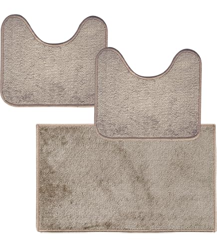 Set 3 Pezzi Tappetini Bagno Linea Due MERKUR - Morbido E Assorbente, Antiscivolo, 40x50 + 50x80 Cm - Marrone