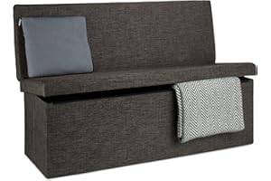 Relaxdays Baúl Almacenamiento, Banco con Respaldo, Puff Asiento Almacenaje, Taburete, Lino, 1 Ud, 73x114x38 cm, Marrón