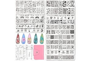 BUDOCI Nail Stamping Set,15 er Nail Stamping Plate kit Nägel Stamping Schablonen Platten + Stempel + Schaber + Lagerbeutel für Nagelstempel French Nail Atr Maniküre