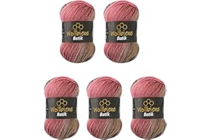 WOLLBIENE 5 gomitoli di lana Batik da 100 g, 500 g, con gradiente, multicolore (5050, marrone, bacca rosa)