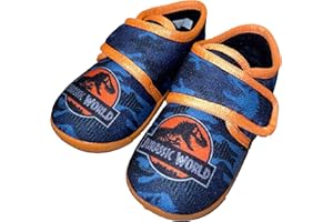 Leomil JURASSIC WORLD Chausson Dinosaure Enfant d’Age 2 à 8 ans, Chaussures avec Print Dino pour Garçon et Fille, Pantoufles Maternelle Confortable à Scratch Bleu, Chaussures d’Intérieur T-Rex Cool