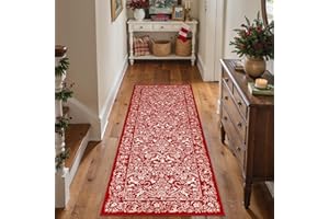 PureCozy Tappeto Salotto Natalizio, Tappeti Camera Da Letto, 60x180 cm Tappeto Bobo Corridoio Antiscivolo Lavabile Pelo Corto per Soggiorno,Cucina, Ufficio, Interno,Rosso