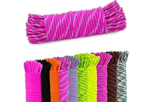 AMZoutdoor® linka Paracord 550 4 mm, 7 rdzeni, wyposażenie outdoorowe, kemping, linka Paracord do obroży dla psa, linka Paracord (5 metrów, różowo-niebieska)