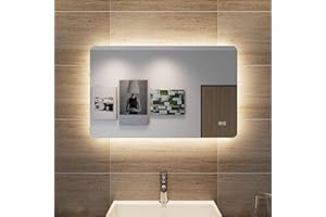 SONNI Lustro łazienowe z oświetleniem LED, ścienne, z włącznikiem dotykowym, 80 x 50 cm, neutralna biel, ciepła biel, energooszczędne IP44
