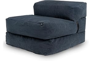 bananair - Sofá Cama 1 Plaza Convertible - Cama Individual Desfundable en Terciopelo Acanalado - Sillon Una Plaza, Futón Japonés Práctico y Confortable, Acolchado en Espuma (70 x 190 cm, Azul)