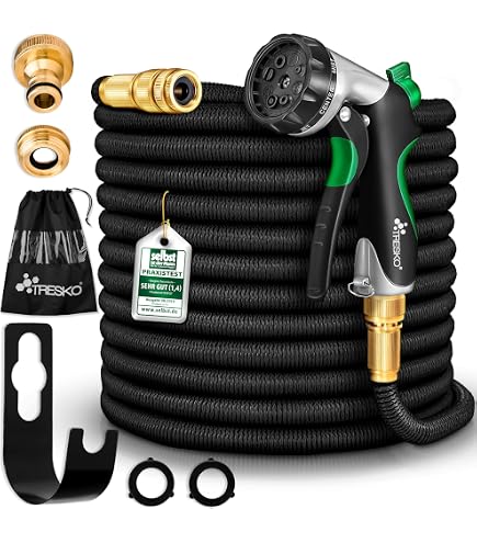 Tubo Da Giardino Estensibile 30 M – Con Ugello 10 Funzioni E Connettori In Ottone