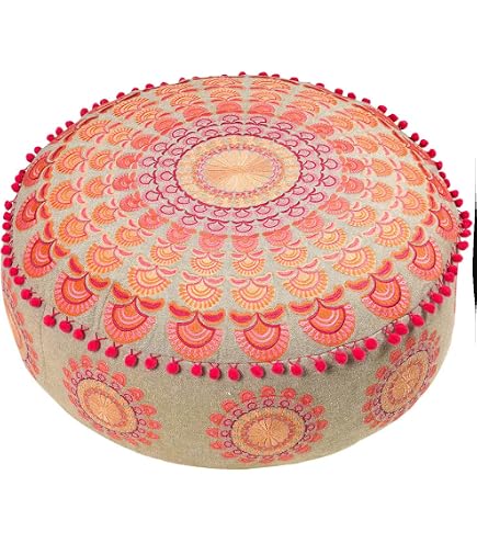 Cuscino Da Pavimento Etnico Boho Nero 70 Cm – Fodera Rotonda Ricamata A Mano, Mandala - copertina