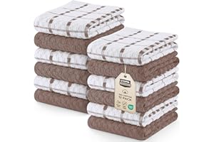 Utopia Towels - Asciugamani da Cucina, 38 x 64 cm, 100% Cotone Super Morbido e Assorbente, Asciugamani da Cucina, Strofinacci e canovacci, (Confezione da 12) (Marrone e bianco)