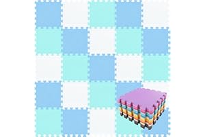 qqpp EVA Puzzle Tapis Mousse Bebe - Idéal pour Les Tapis De Jeux Enfant,18 Dalles(30 * 30 * 1cm),Blanc,Bleu,Vert.QQC-AGHb18N