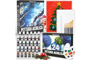 Zenacolor - Kit Colori Acrilici per Dipingere (40 pezzi) - 24x12ml Set Pittura Artisti Con 5 Tele, 10 Pennelli, 1 Tavolozza Colorai