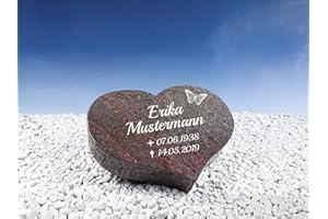 GRABSTEIN-GESTALTUNG.DE Grabstein Herz Romantic Red 40x30x7 cm inklusive Gravur