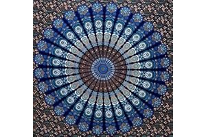 Bless International Tapisserie de literie murale indienne hippie psychédélique psychédélique paon (bleu vert, Taille jumelle (54x72 pouces)(140x185 cms))