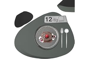 ‎SÄNGER SÄNGER | Untersetzer und Platzsets abwaschbar aus Kunstleder 12 teilig, Platzdeckchen und Tischuntersetzer für 6 Personen-rutschfest doppelseitig wasserdicht -Grau Schwarz 44 * 37 cm