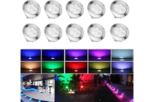 CHNXU Spot Encastrable LED pour Terrasse,Spot Encastré en DC12V IP67 Etanche Ø60mm Acier Inoxydable Exterieur luminaire,Eclairage pour Jardin,Couloir (rgb, 10 kit)