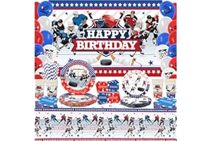 Obussgar Hockey Geburtstag Party Dekorationen - Ice Hockey Party Zubehör gehören Kulisse, Kuchen Topper, Teller, Tassen, Servietten, Luftballons für Jungen und Mädchen Geburtstagspartys (Kulisse)