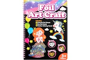 Wisplye Foil Art Craft, Foil & Scratch Paper Art Set con 80 Fogli Lamina Colorata, Creativo Fai Da Te Attività Giocattoli, Regali per Ragazze di 3+ Anni (Unicorni e Principesse)