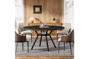 Tribesigns Table de Salle à Manger Ronde avec Plateau Effet MDF,120 * 120 * 75cm, avec Quatre Pieds en Métal, Blanche,Rétro Scandinave Parfaite (Noir)