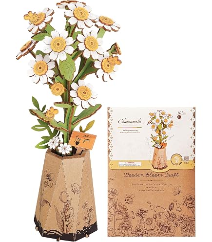Puzzle 3D Bois Fleur Dahlia Rose Avec Vase – Maquette DIY – Décoration Maison – Cadeau Femme