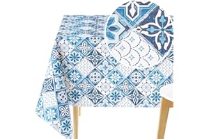 KP HOME Obrus z PCW, prostokątny, 250 x 140 cm, portugalskie płytki azulejo, obrus z tworzywa sztucznego, zmywalny, kuchenny, wodoodporny obrus, granatowy, 250 x 140 cm